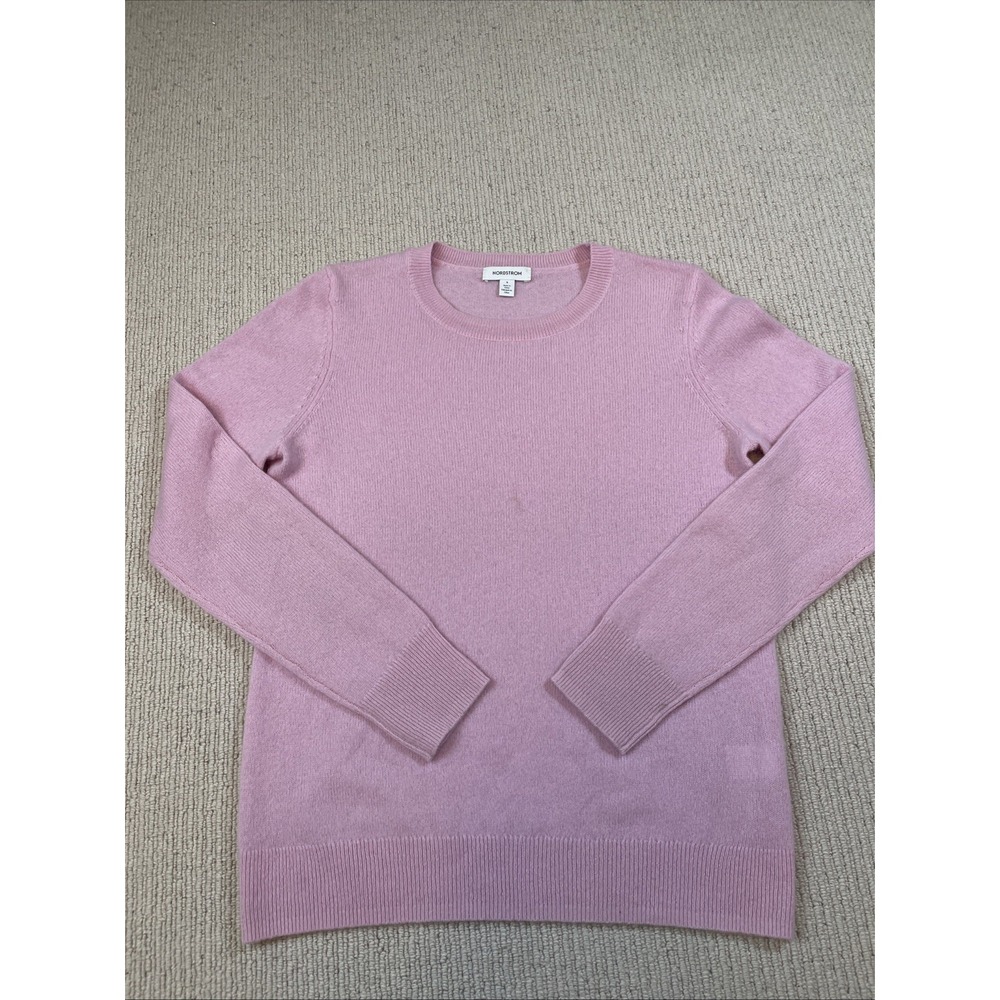 Nordstrom Women's Small 100% Cashmere Crewneck Sweater Pink Fade Soft